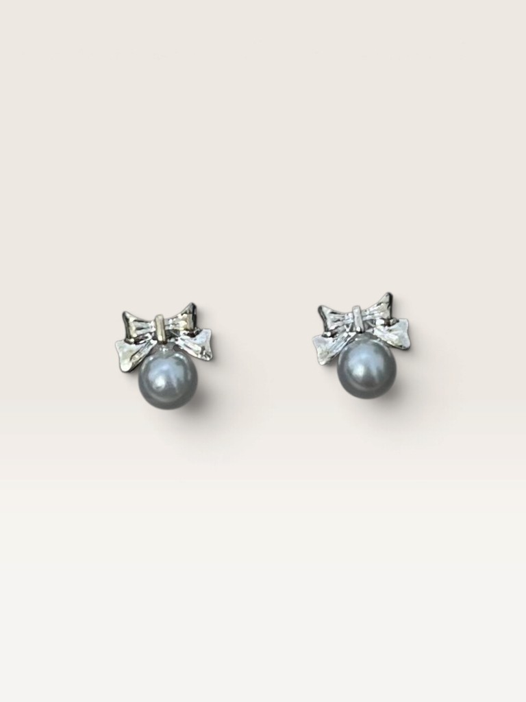 Aretes moño perla gris