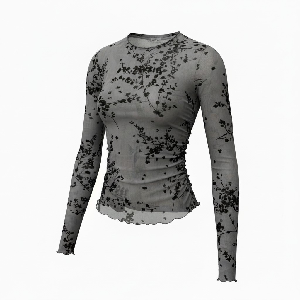 Blusa gris estampada BERSHKA