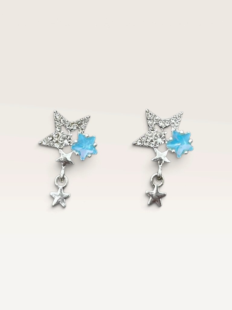 Aretes estrellas plateados con azul