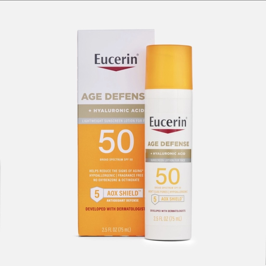 EUCERIN SUN AGE DEFENSE SPF 50
Face Sunscreen Lotion + Hyaluronic Acid