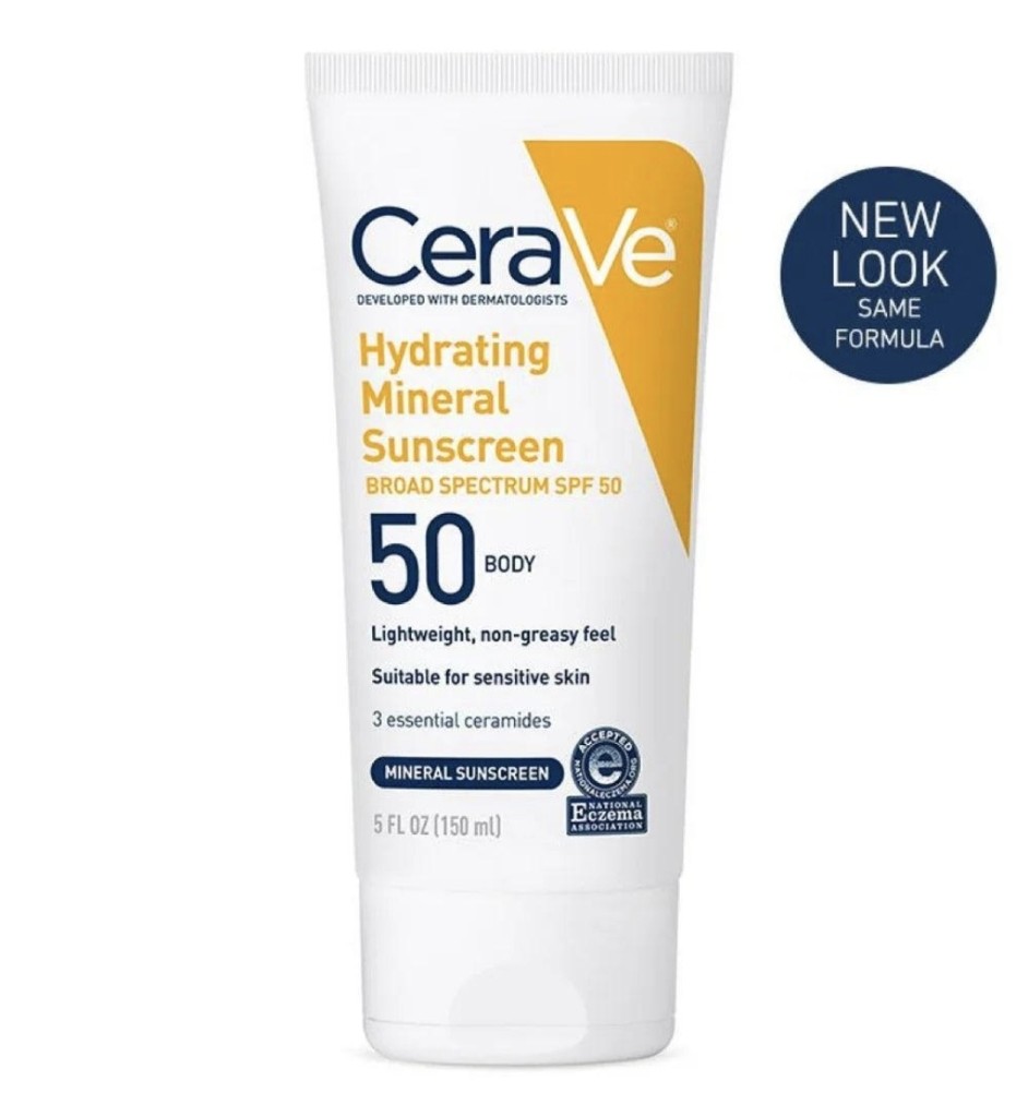 CeraVe Hydrating Mineral Sunscreen SPF 50 BODY, 5 fl oz / 150 ml