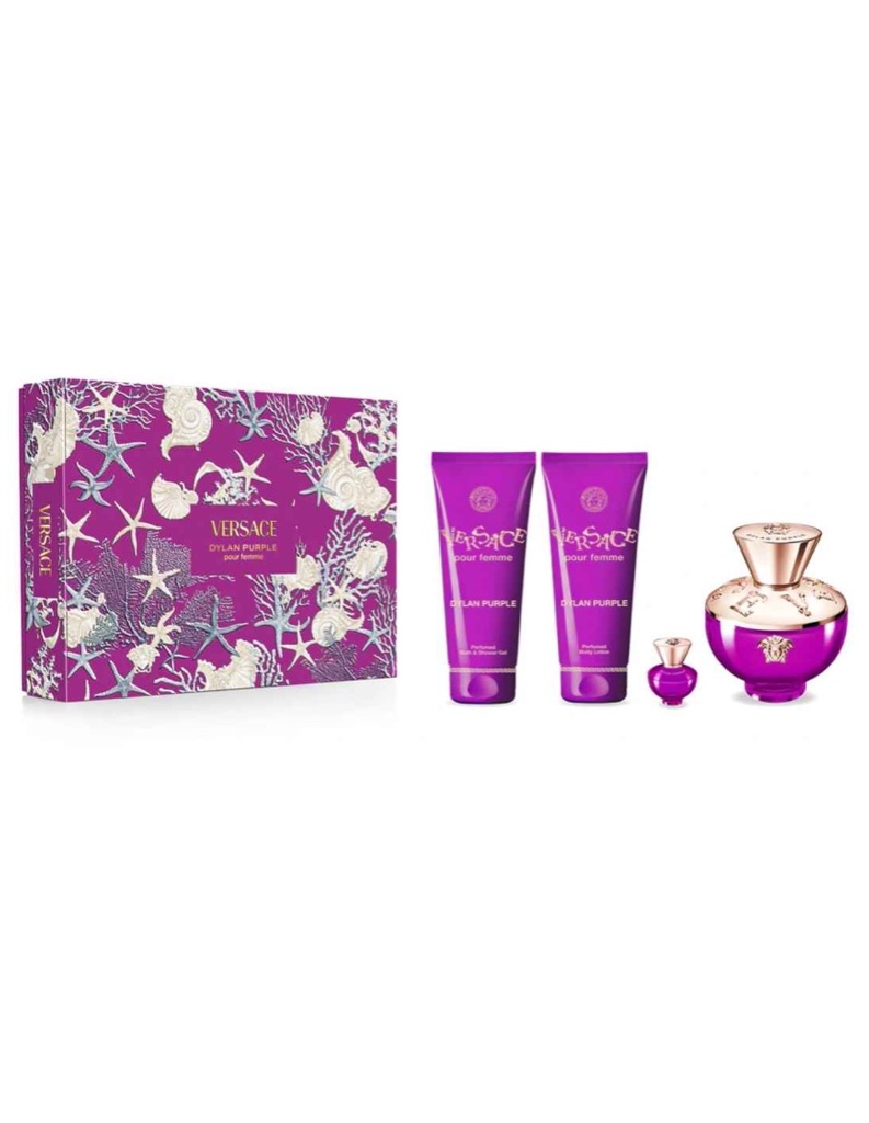 DYLAN PURPLE Versace Eau de Parfum Spray 3.4 +5 ml +Body Lotion 3.4 + Shower Gel