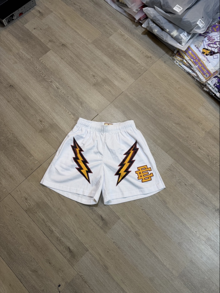 EE shorts white lightning bolt
