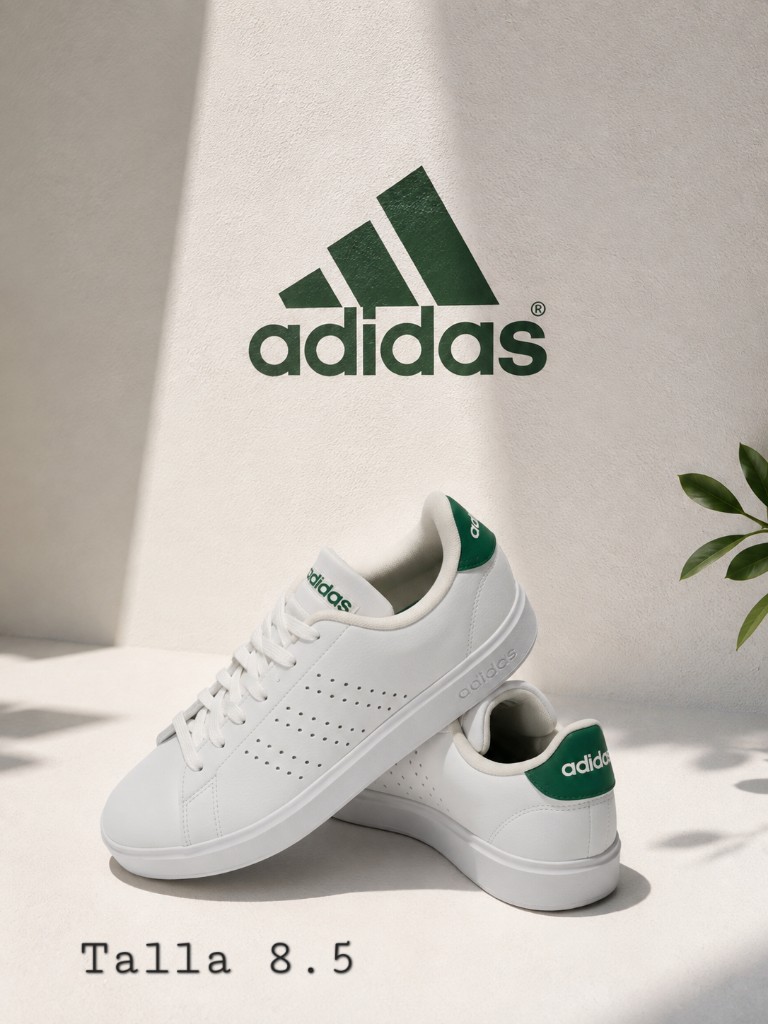 Tenis Adidas blanco con detalles en color verde para caballero