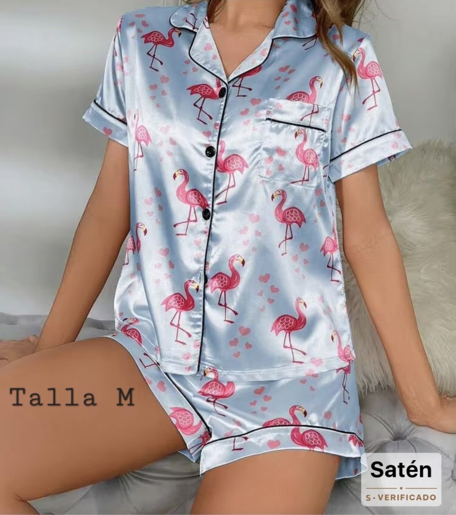 Pijama color Azul con rosa ,talla M