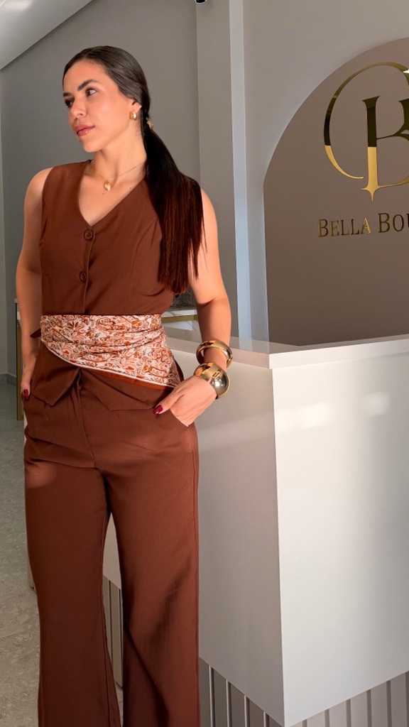 Conjunto Chaleco + Pantalona (M) Marrón