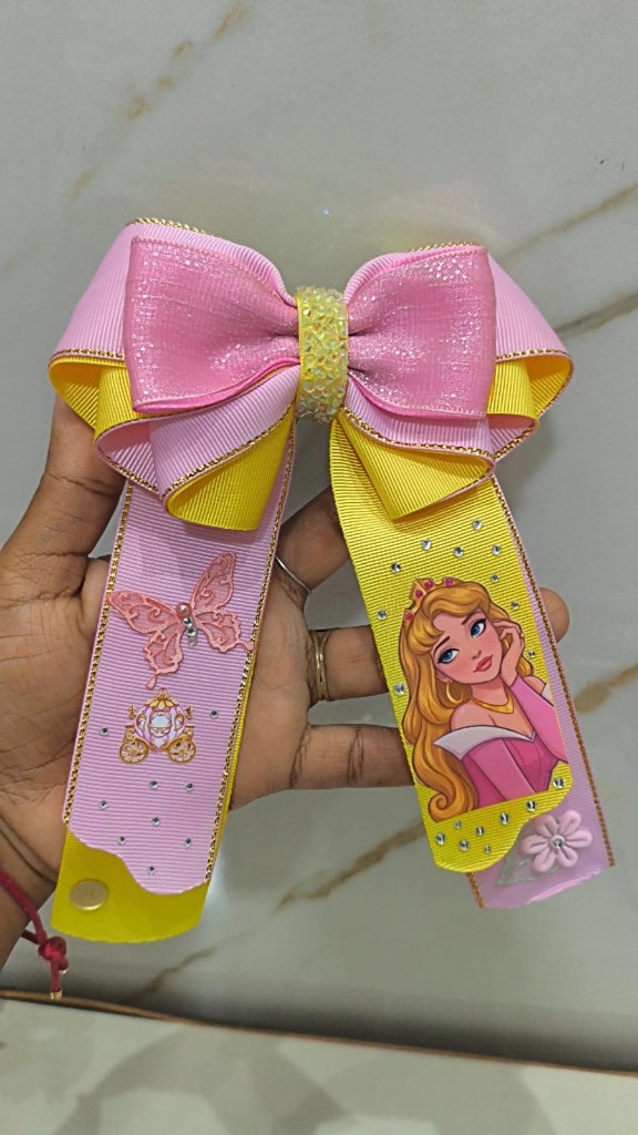 Laço Bela adormecida (rosa e amarelo )