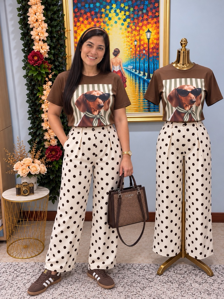 Mangano beige con puntos café