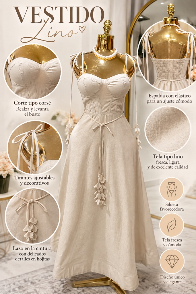 Vestido beige lino straple