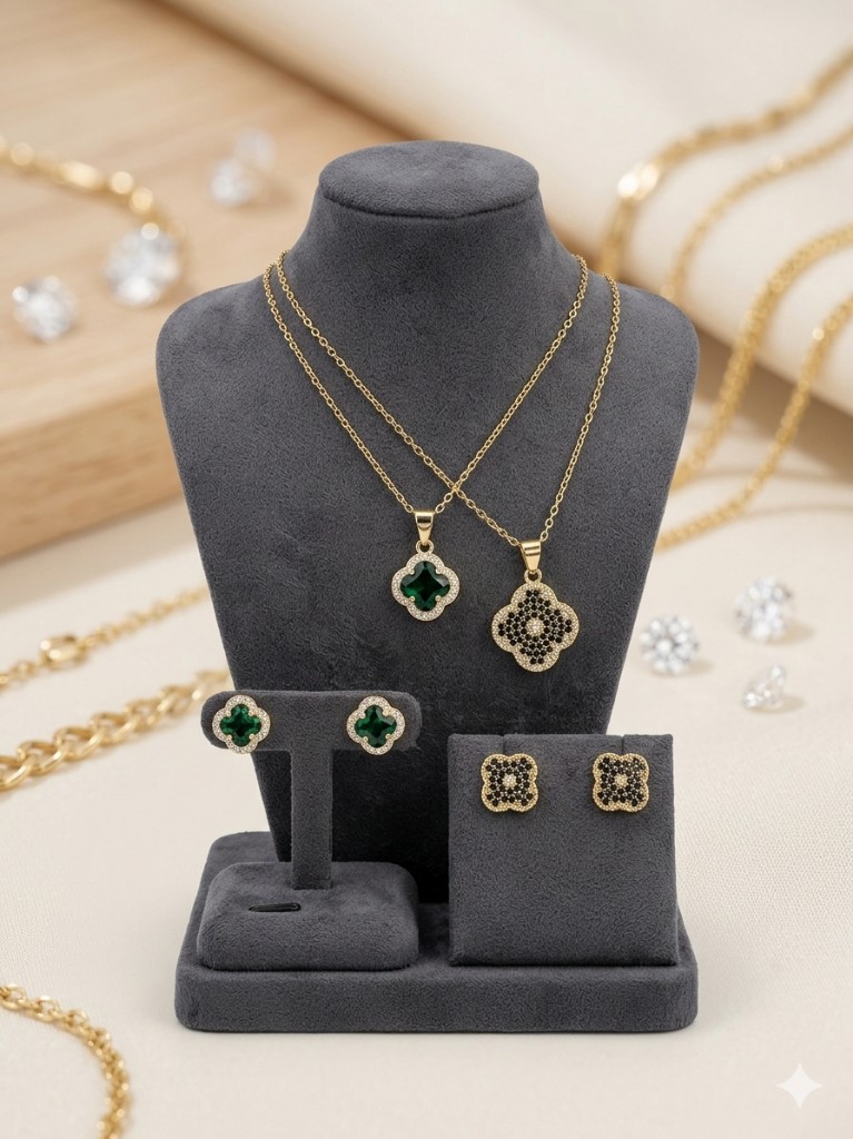 Set de aretes y collar van cleef con piedras
