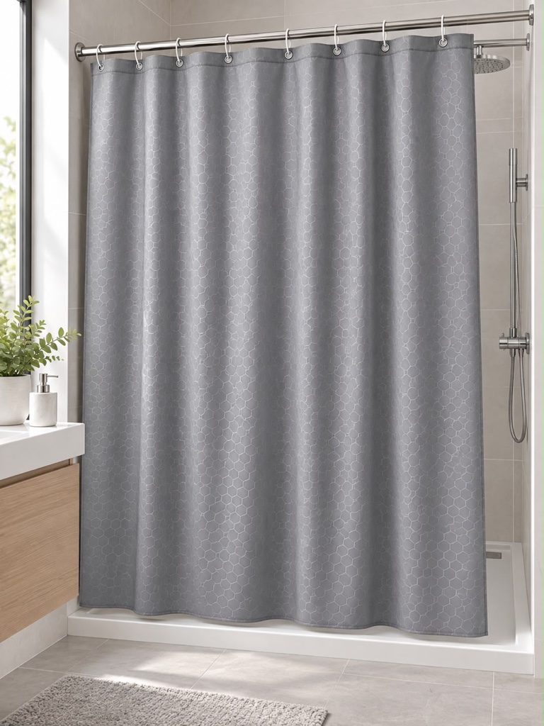 CORTINA DE BAÑO CON DISEÑO EXAGONAL/ BZ-042