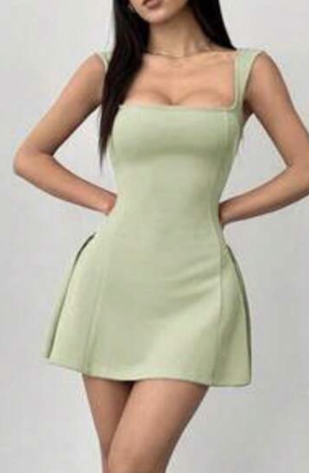VESTIDO CORTO VOLADO VERDE PISTACHE