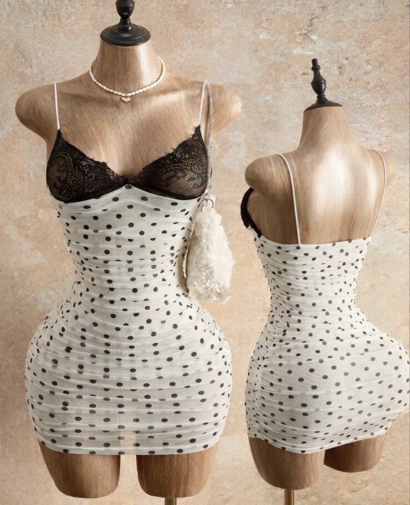 VESTIDO POLKA CORTO BEIGE