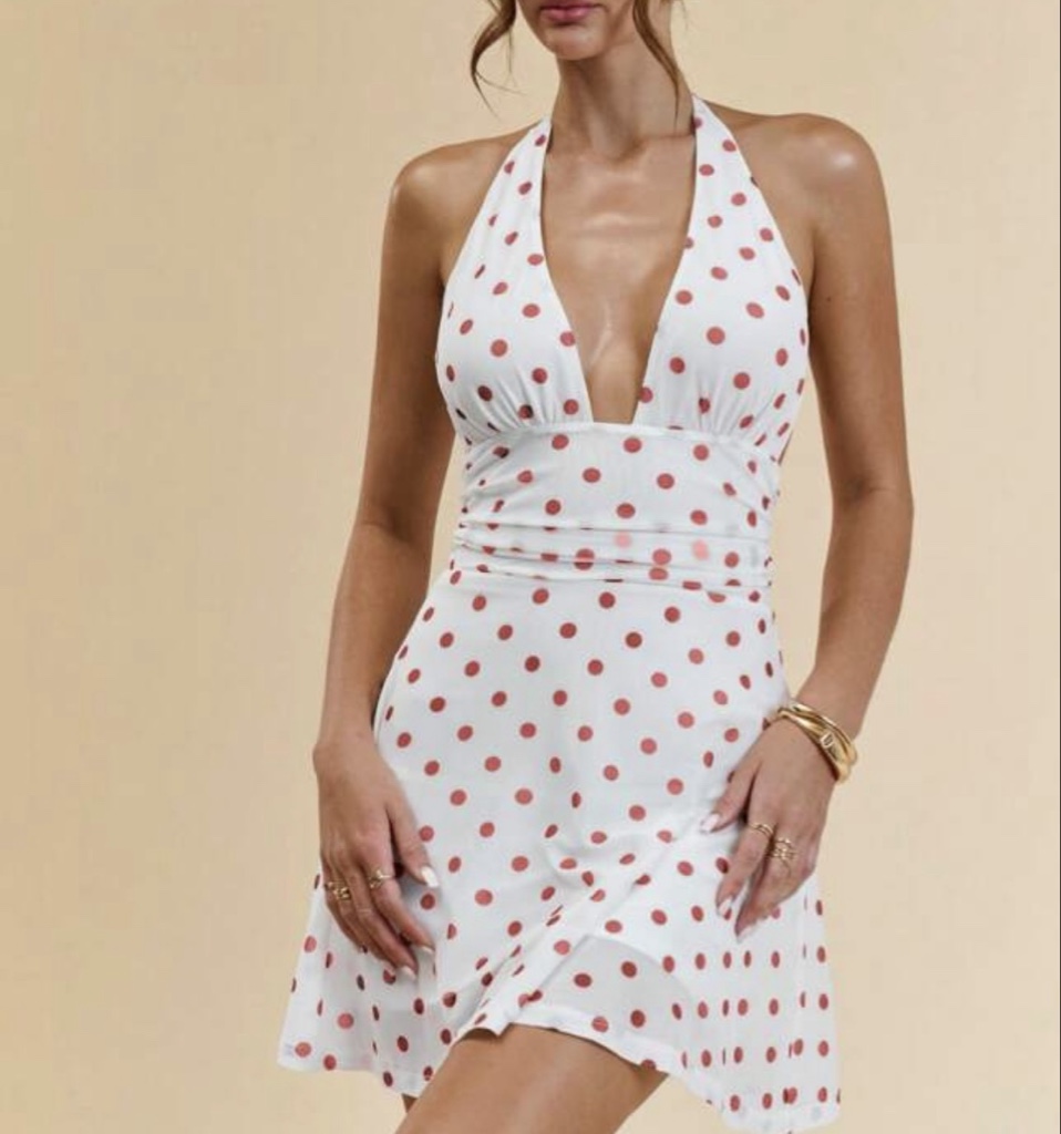 VESTIDO BLANCO LUNARES ROSAS