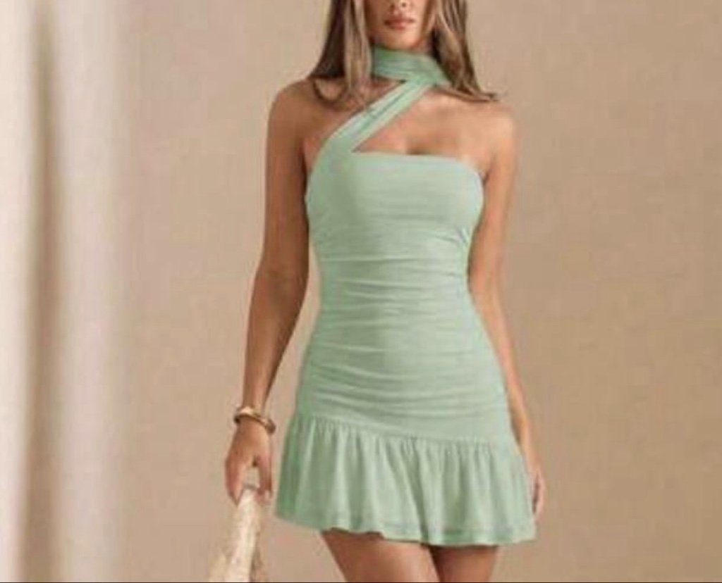 VESTIDO VERDE PISTACHE LAZO CUELLO