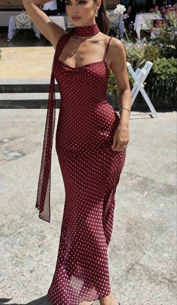 VESTIDO LARGO LUNARES VINO