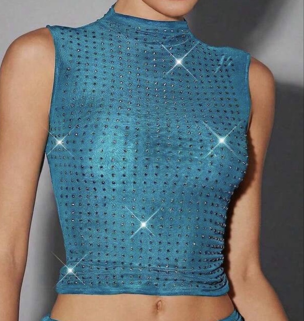 BLUSA PEDRERÍA AZUL CIELO