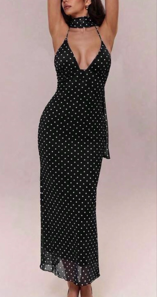 VESTIDO LARGO POLKA NEGRO