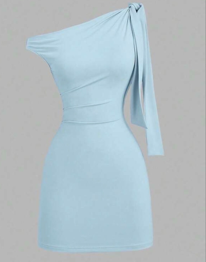 VESTIDO AZUL MOÑO EN MANGA