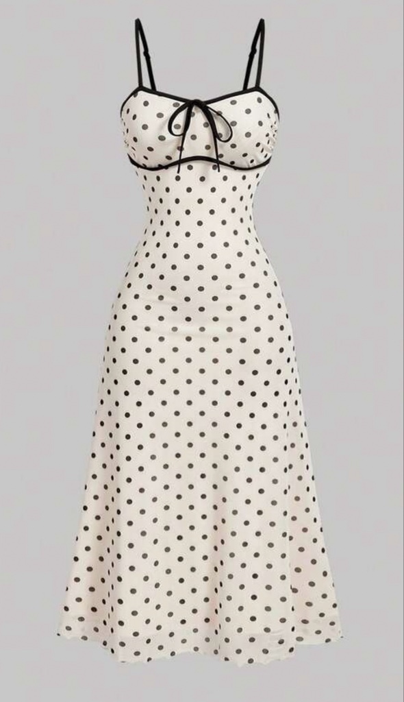 VESTIDO POLKA BEIGE MOÑO