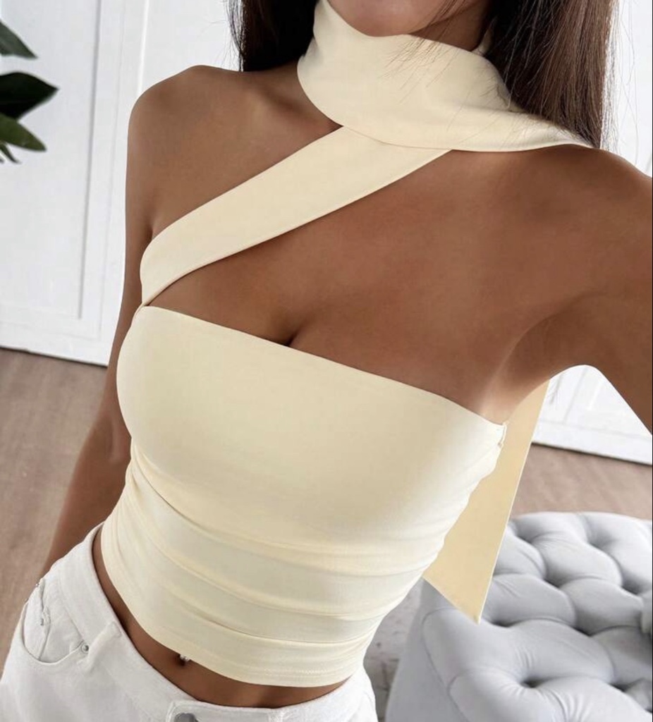 TOP AMARILLO CORTO LAZO CUELLO