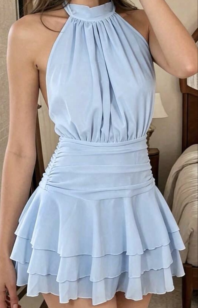 VESTIDO AZUL CIELO OLANES CORTO