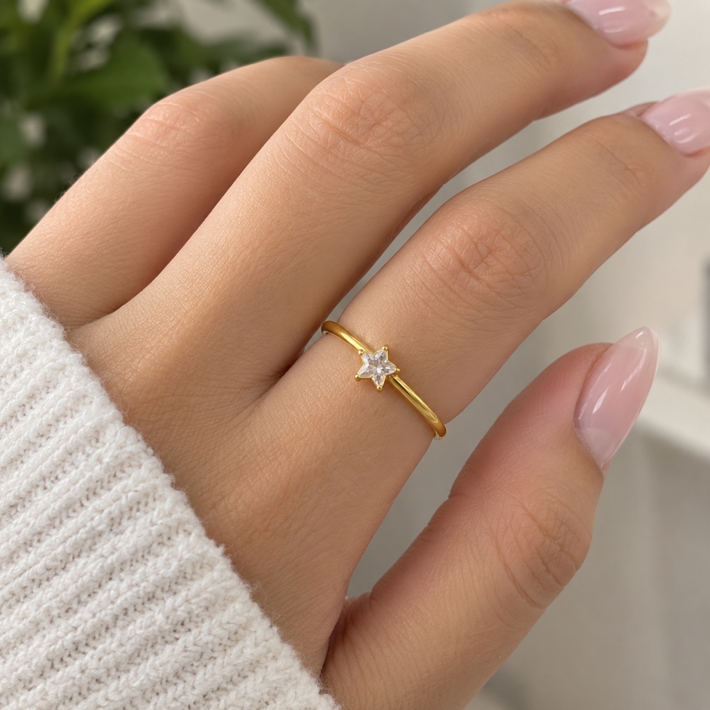 Anillos Diseño De Estrella y Diseño De Doble Zirconia