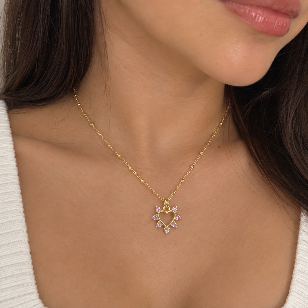 Collar Dorado Corazón Circón