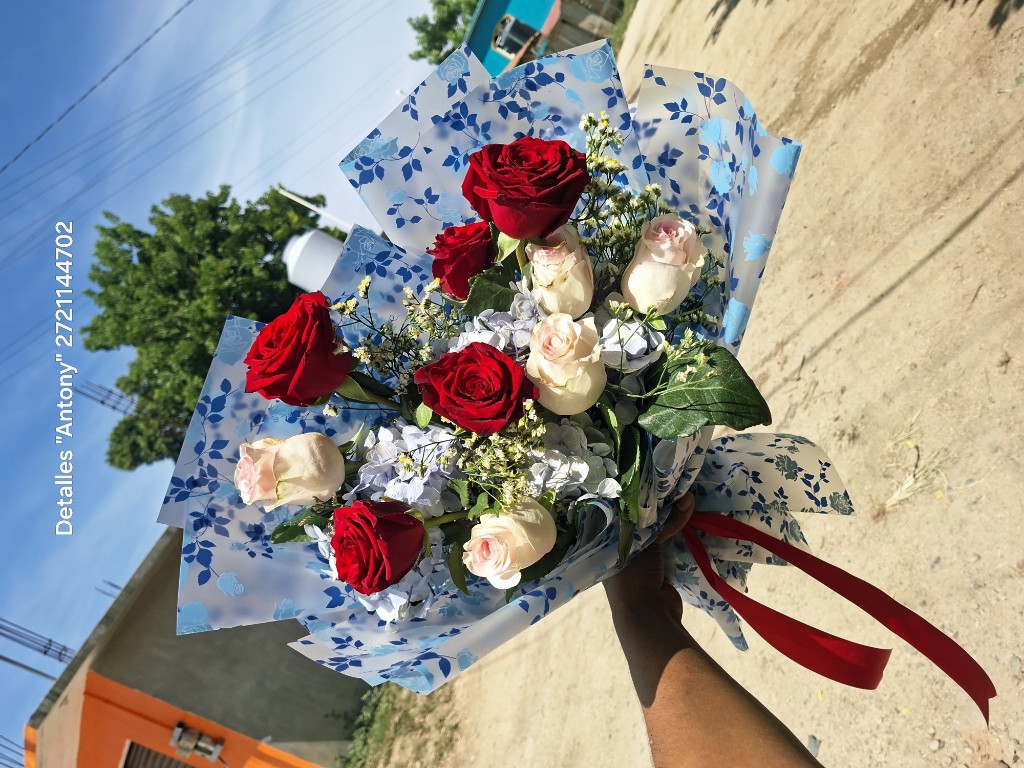 Ramo de 10 rosas rojas y rosas