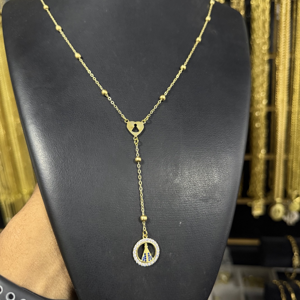 Terço bolinha coração Nossa senhora + Nossa senhora Cravejado moeda antiga