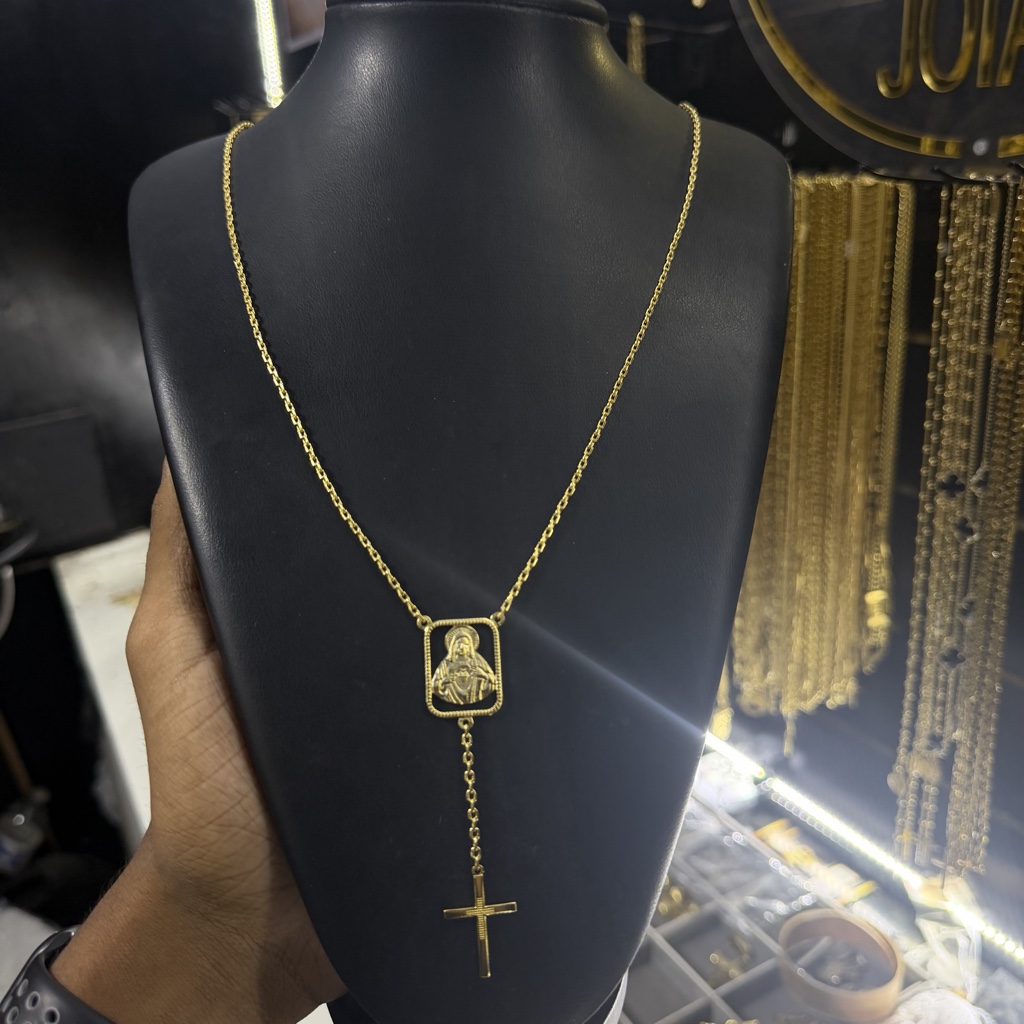 Terço Lançamento Jesus + Cruz Banhado a Ouro