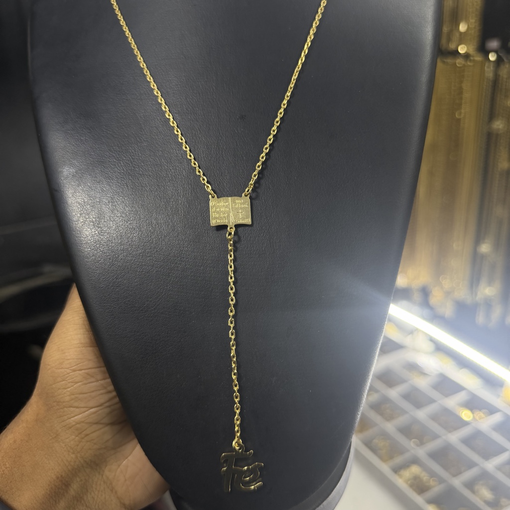 Terço Cadeado 2mm Bíblia salmo 23 + Fé Banhado a Ouro