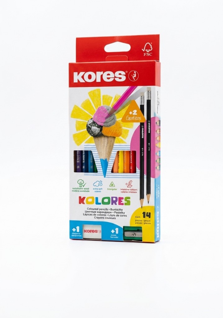 Kores colores x14 + borrador + sacapuntas