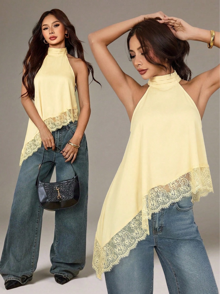 Blusa amarilla halter encaje