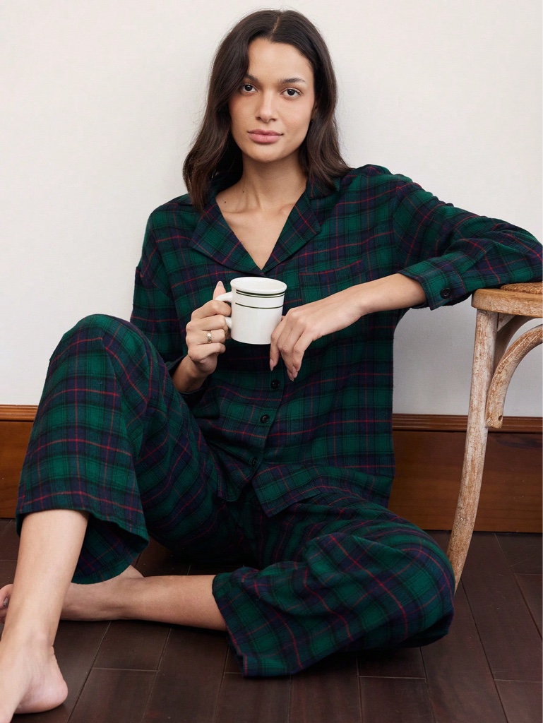 Pijama cuadro verde