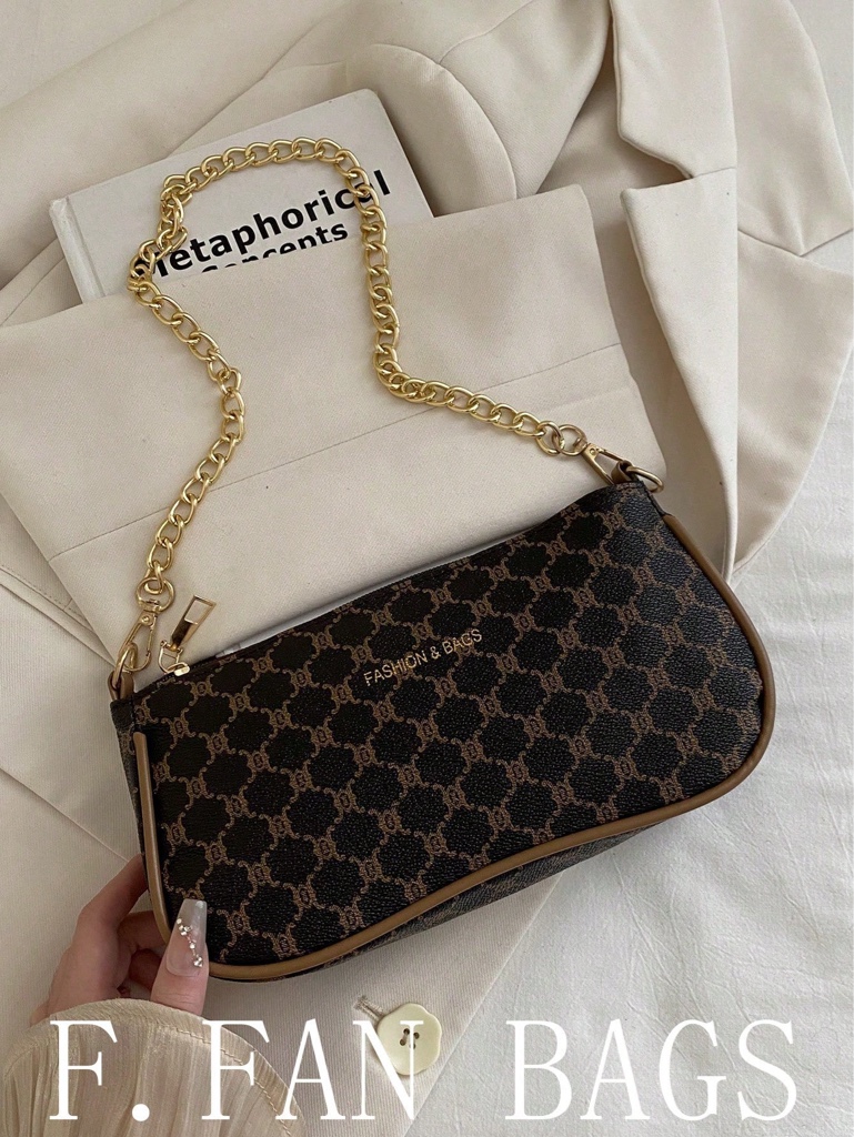 F. Fan Bags cartera negra cadena dorada