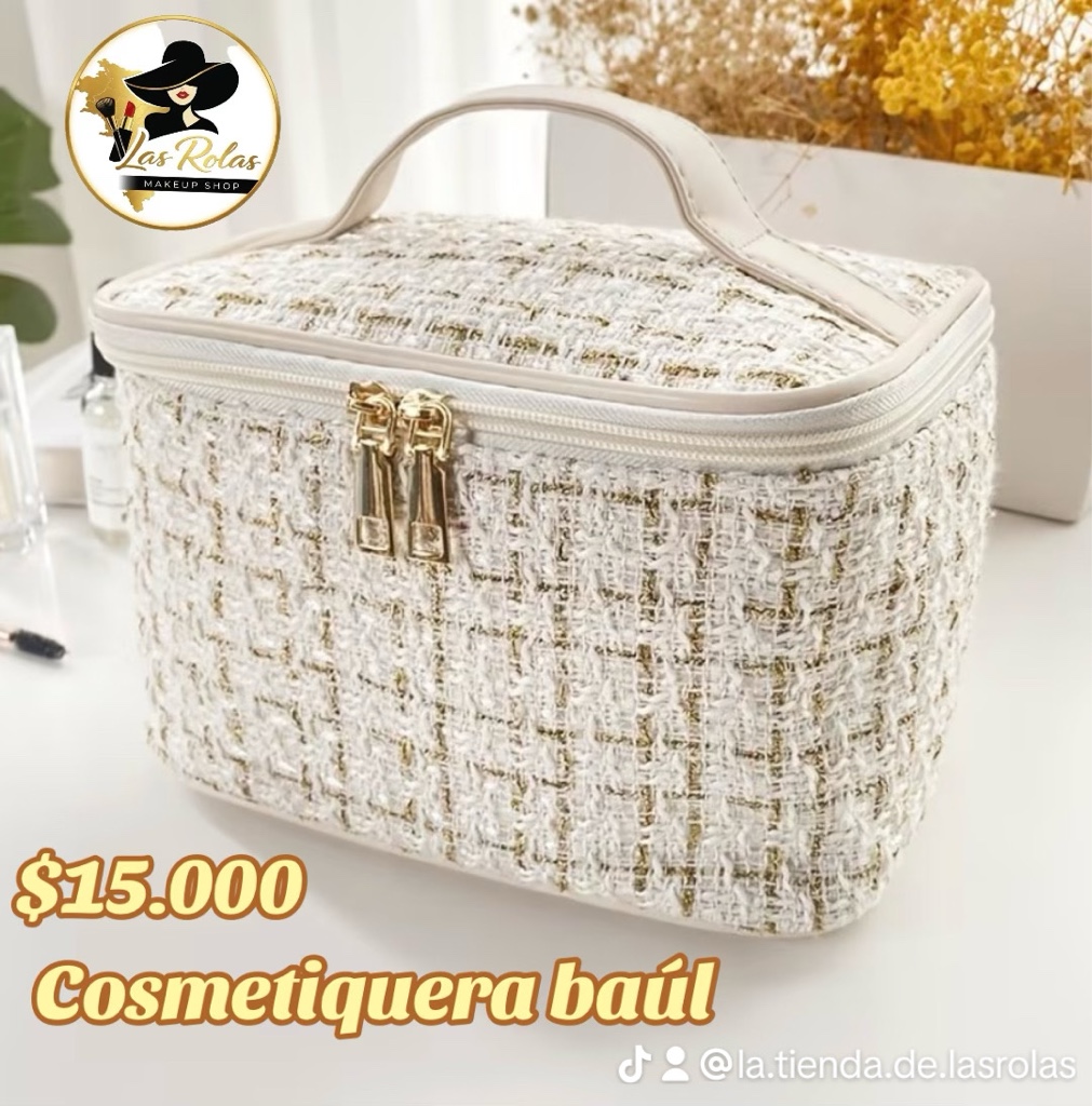 Cosmetiquera Baul cuadros blanca