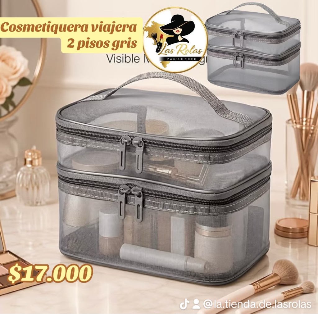 Cosmetiquera doble Gris