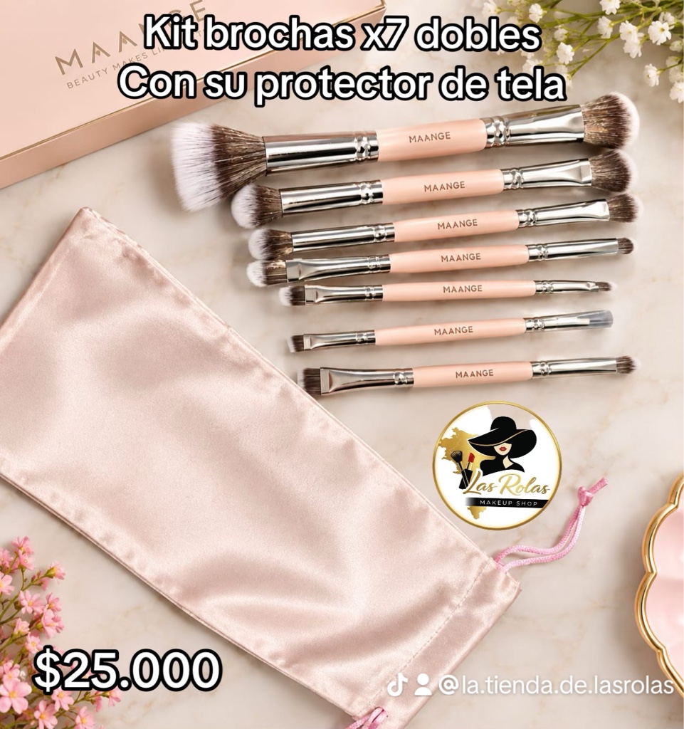 Brochas x7 con estuche rosado