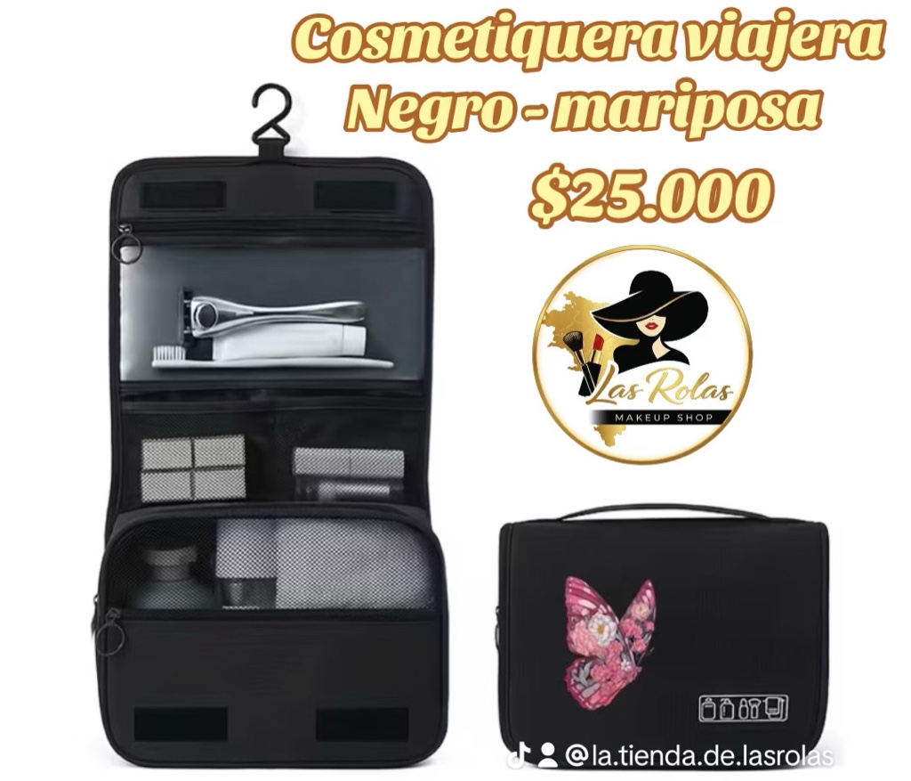 Cosmetiquera viajera negra con mariposa