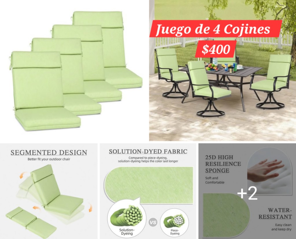 Juego de 4 cojines verdes