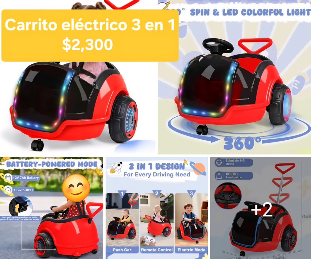 Carrito electrico 3 en 1 rojo y negro