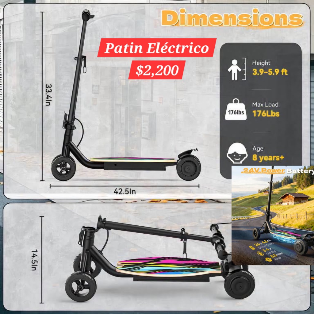 Patin electrico negro con led