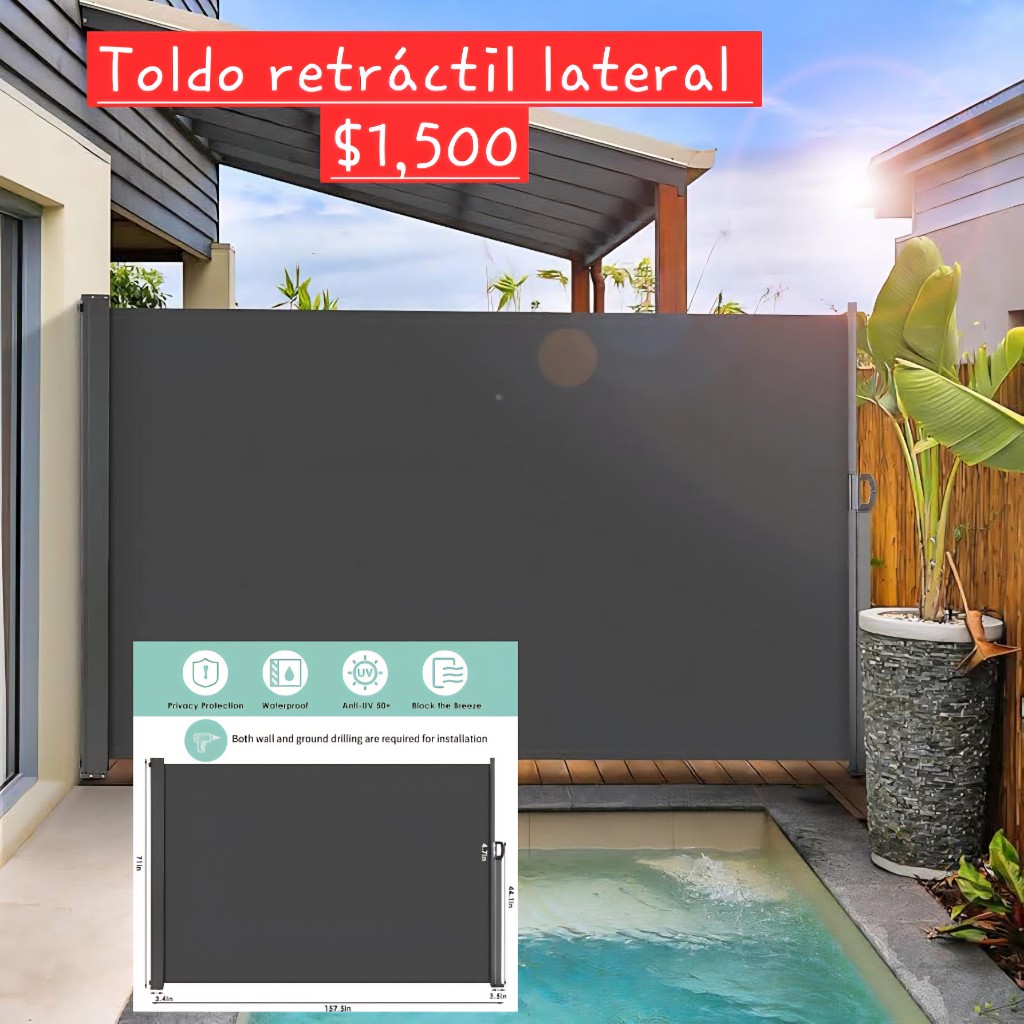 Toldo retráctil lateral gris