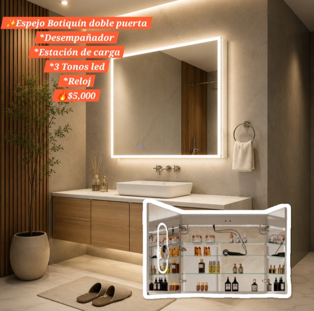 Espejo botiquin LED doble puerta