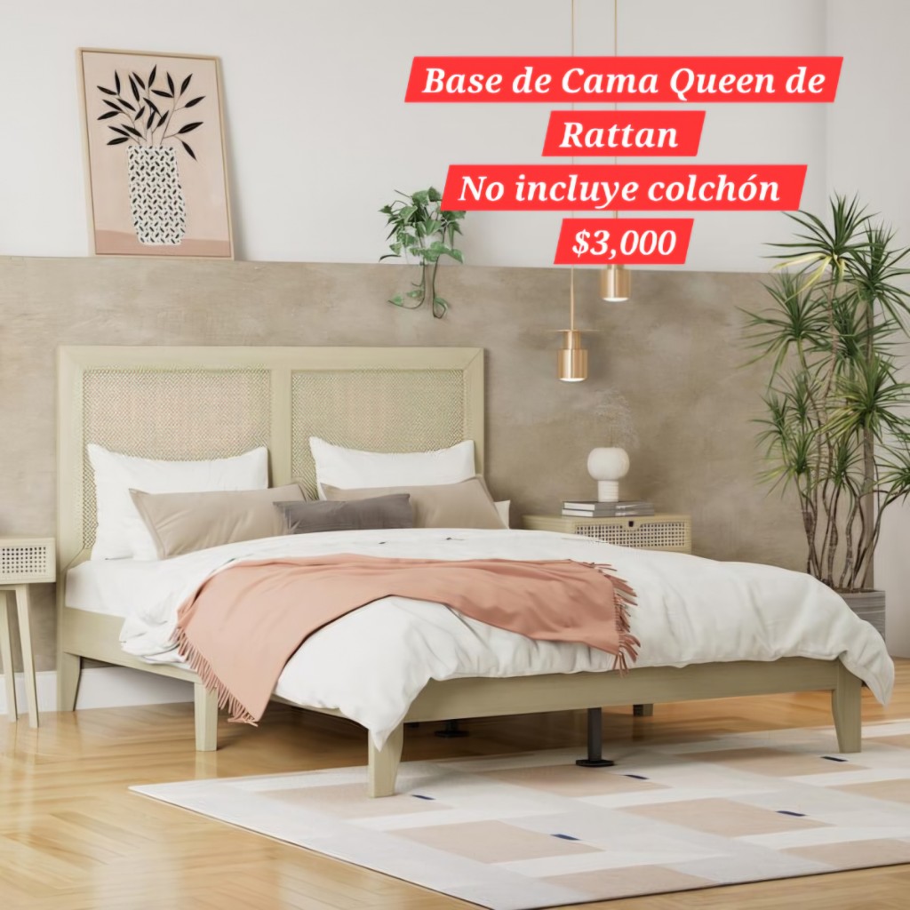 Base de cama Queen cabecera Rattan