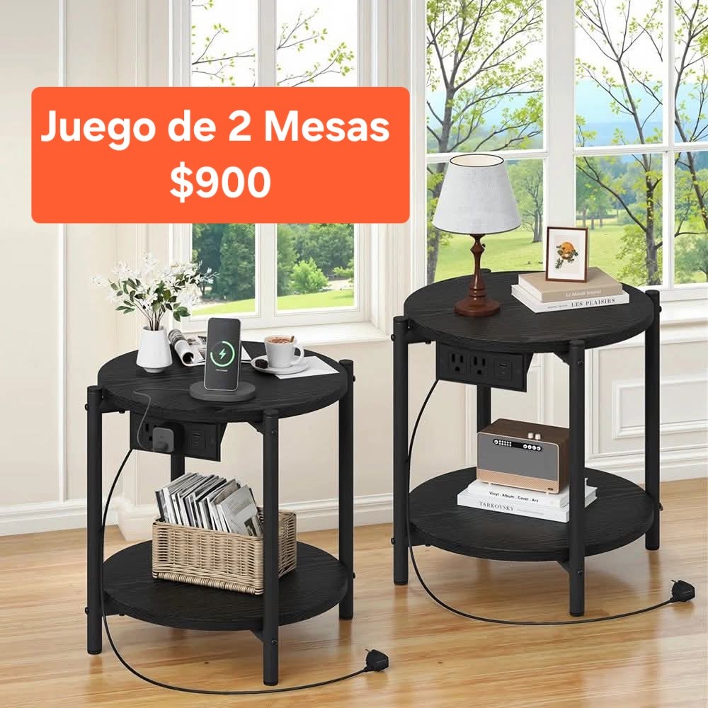 Mesas 2pz con estación de carga negras