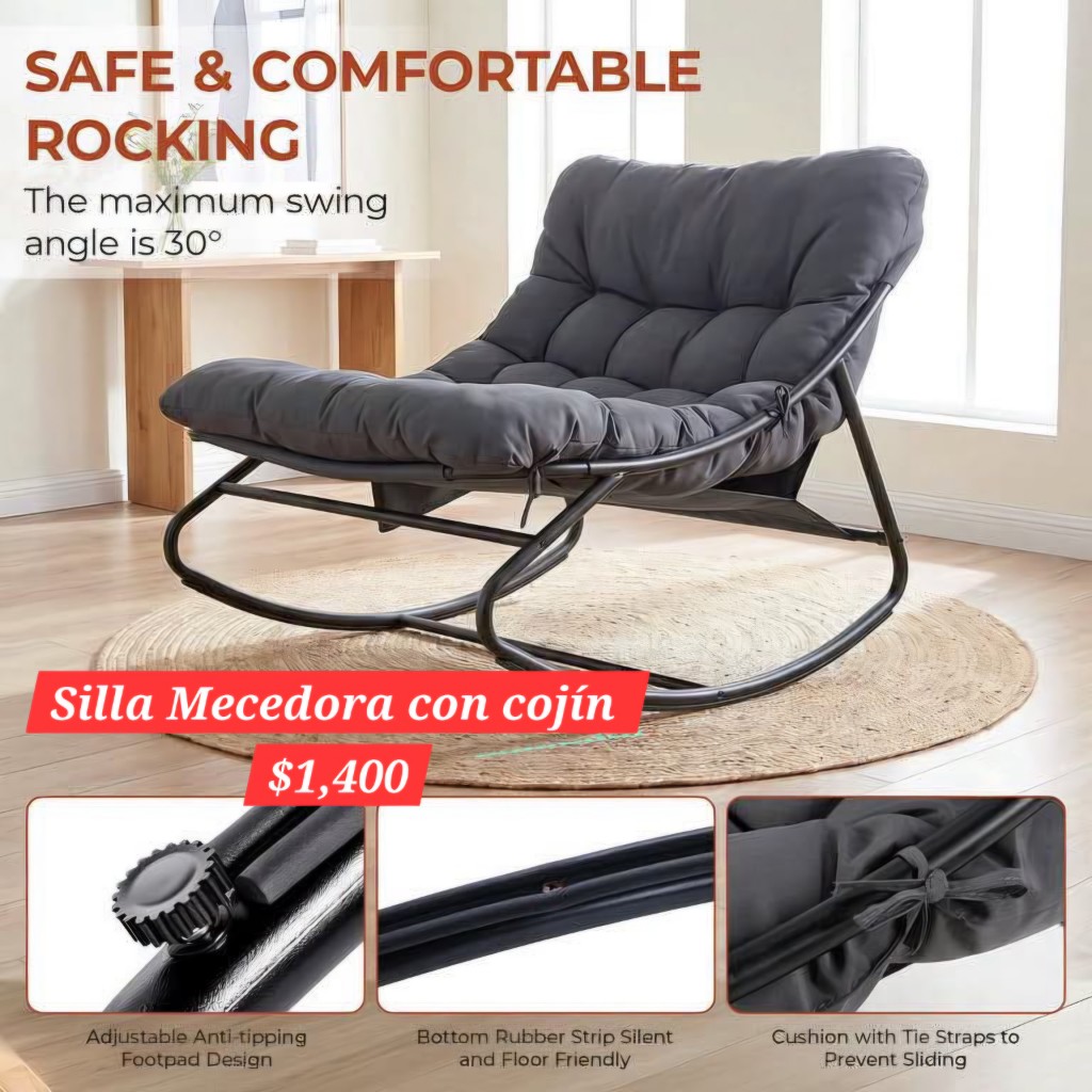 Silla mecedora gris con cojin