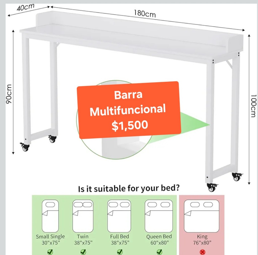Barra multifuncional blanca con ruedas