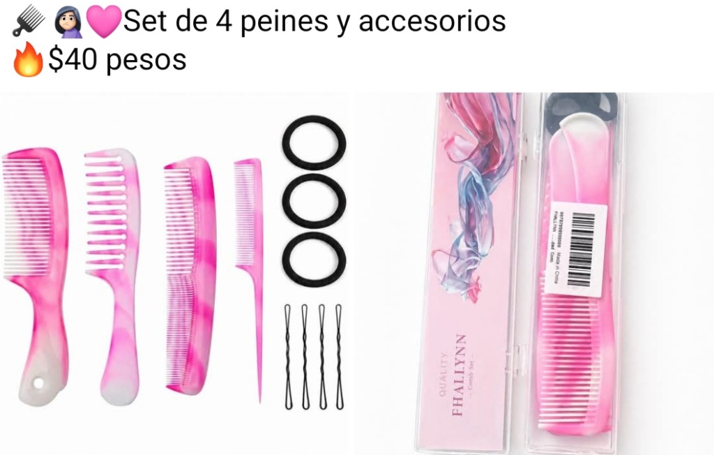 Set peines rosa 4 piezas
